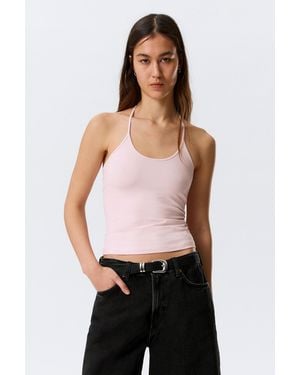 Weekday Slim Halterneck Cotton Top - Black