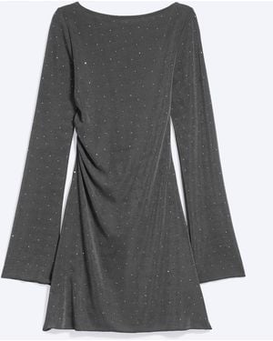 Monki Rhinestone Open-Back Mini Dress - Grey