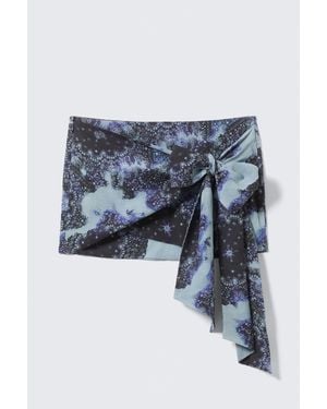 Monki Low Rise Printed Wrap Skirt - Blue