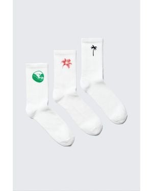 Monki 3-Pack Embroidered Crew Socks - White