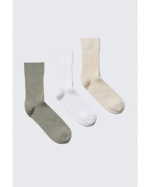 Weekday 3-Pack Ribbed Crew Socks - White
