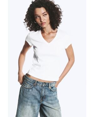 Weekday Slim Fit Deep V-Neck T-Shirt - White