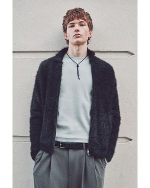 Weekday Hairy Knitted Zip Cardigan - Black