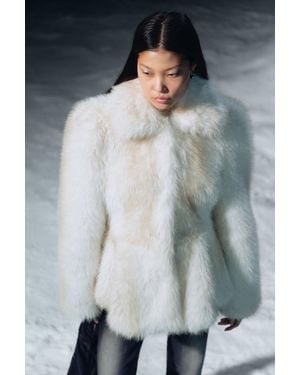 Monki Faux Fur Peplum Jacket - Grey