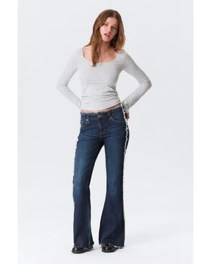 Monki Katsumi Low Rise Frayed Flared Jeans - Blue