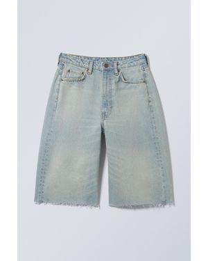 Weekday Halo Curve High Waisted Wide Leg Denim Shorts - Blue