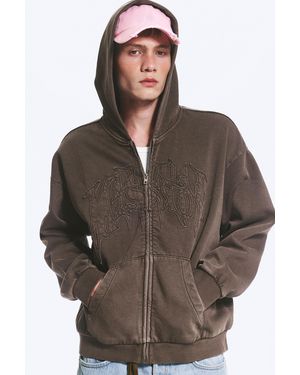 Weekday Loose Graphic Zip Hoodie - Brown