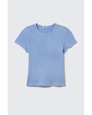Weekday Soft Short-Sleeved Pointelle Top - Blue