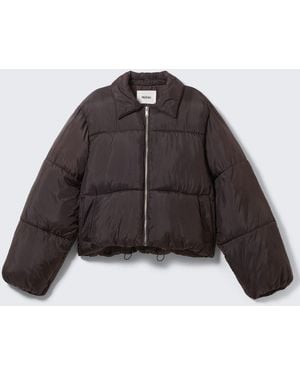 Monki Collared Puffer Jacket - Black