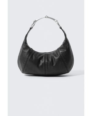 Weekday Buckle-Handle Faux Leather Hand Bag - Black