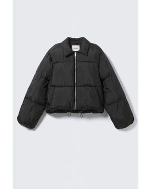 Monki Collared Puffer Jacket - Black