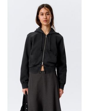 Weekday Cinched Cotton Zip Hoodie - Black