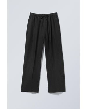 Weekday Loose Fit Straight Leg Linen Trousers - Black