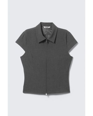 Weekday Fitted Short-Sleeved Zip Top - Black