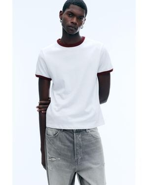 Weekday Kurzärmliges Baumwoll-T-Shirt Mit Kontrastbesatz - Weiß