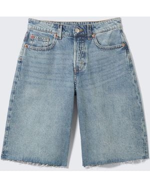 Monki Peggy Low Waist Loose Baggy Leg Denim Shorts - Blue