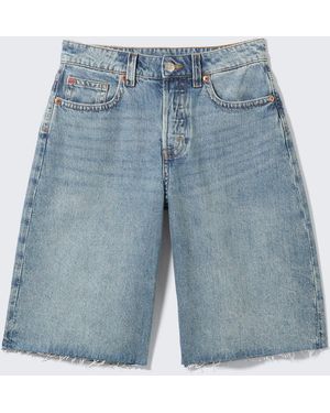 Weekday Peggy Low Waist Loose Baggy Leg Denim Shorts - Blue