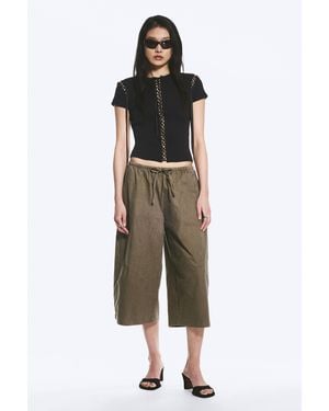 Weekday Low Rise Loose Cropped Trousers - Green