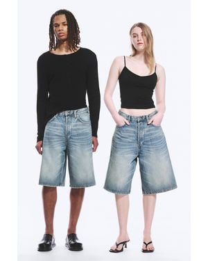 Weekday Astro Mid Rise Loose Baggy Denim Shorts - Blue