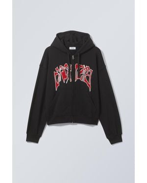 Weekday Boxy Graphic Zip Hoodie - Black