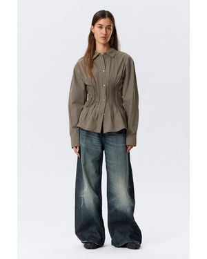 Weekday Gathered Waist Cotton Poplin Shirt - Brown