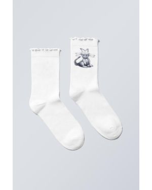 Weekday Frilled Printed Socks - White