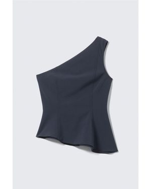 Weekday Asymmetric One-Shoulder Fitted Top - Blue