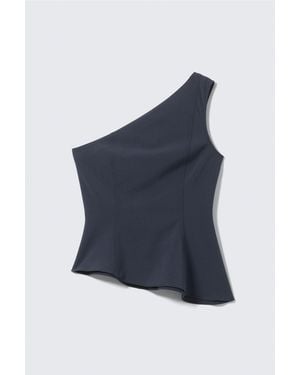 Weekday Asymmetric One-Shoulder Fitted Top - Blue
