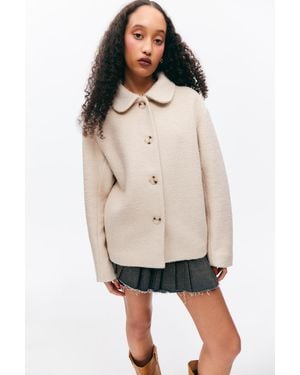 Monki Single-Breasted Wool Blend Jacket - Natural