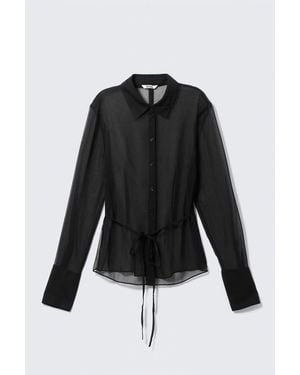 Monki Fitted Tie-Back Sheer Shirt - Black