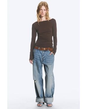Monki Sheer Boatneck Long-Sleeve - Blue
