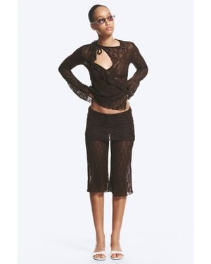 Monki Lace Capri Trousers - Black