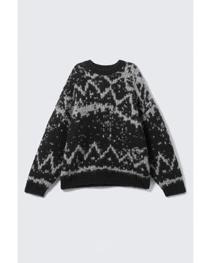 Weekday Oversized Fair Isle Knit Jumper - Grey