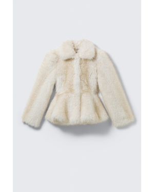 Monki Faux Fur Peplum Jacket - Grey