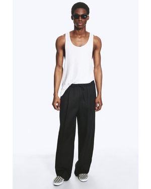 Weekday Adler Loose Fit Straight Linen Blend Trousers - Black