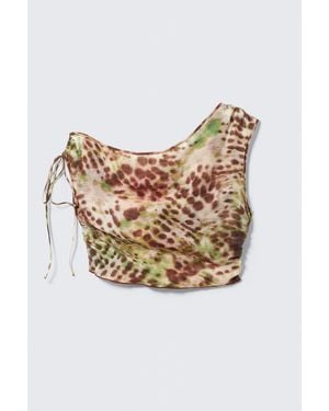 Monki Sheer Asymmetric Drawstring Top - Brown