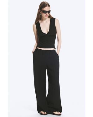 Weekday Low Wide Pull-On Crinkle Trousers - Black