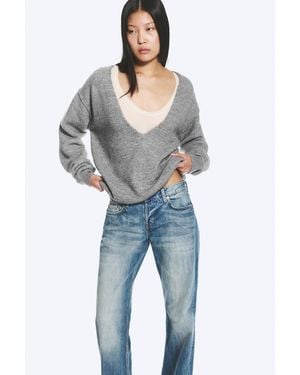 Weekday Loose V-Neck Knitted Jumper - Blue
