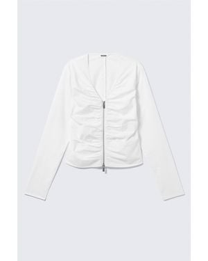 Weekday Gathered V-Neck Zip Top - White