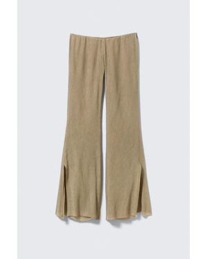 Weekday Low Rise Flared Crinkled Trousers - White