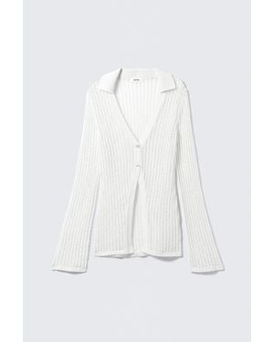 Monki Open-Knit V-Neck Cardigan - White