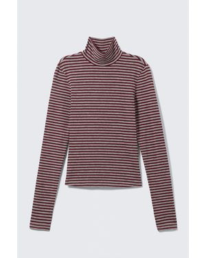 Weekday Fitted Striped Turtleneck Top - Purple