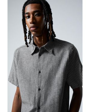 Weekday Striped Short Sleeve Linen Blend Shirt - Grey