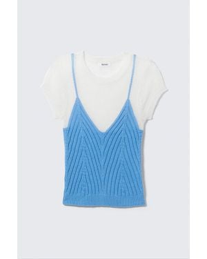 Monki Short-Sleeved Knitted Layered Top - Blue