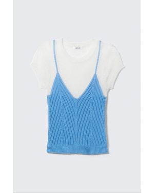Monki Short-Sleeved Knitted Layered Top - Blue