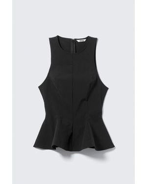 Monki Fitted Nylon Peplum Top - Black