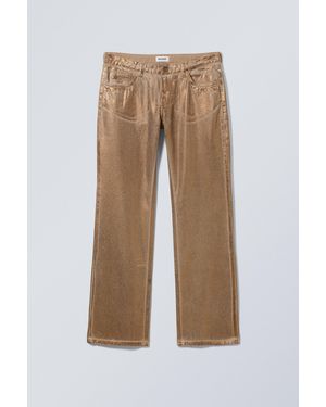 Weekday Low Straight Metallic Trousers - Natural