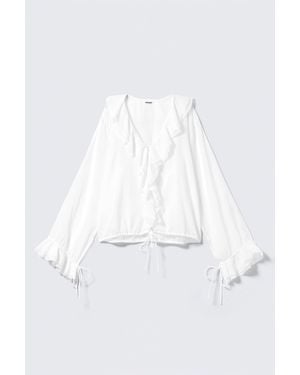 Weekday Frilled Long-Sleeved Wrap Blouse - White