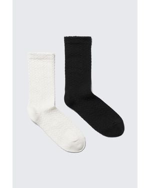 Monki 2-Pack Pointelle Cotton Crew Socks - Black