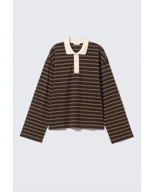 Monki Long-Sleeved Cotton Polo Top - Black
